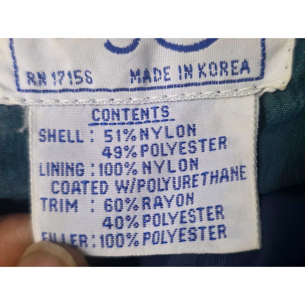 Vintage Clipper Bay Womens Large Colorblock Floral Puffer Jacket Teal Navy 90s - Picture 5 of 10